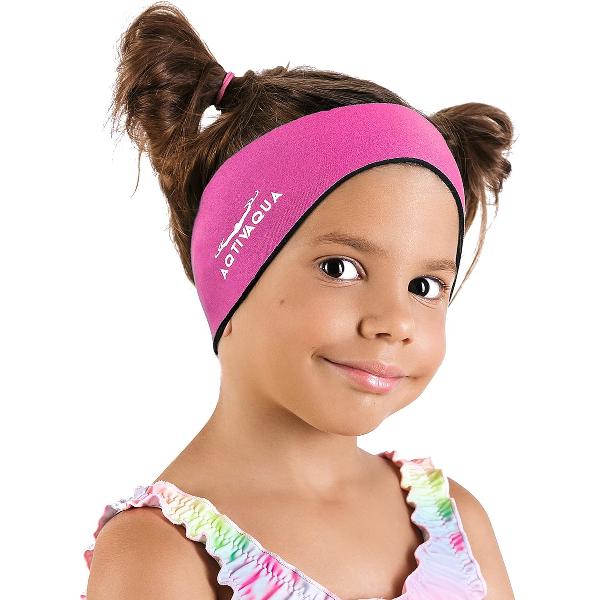 Foto van Zwemhoofdband - Zwemgehoorbescherming - Zwemoorband voor kinderen en volwassenen, heren en dames, peuters - Haarbescherming - Houdt oordopjes in het oor (roze, groot)